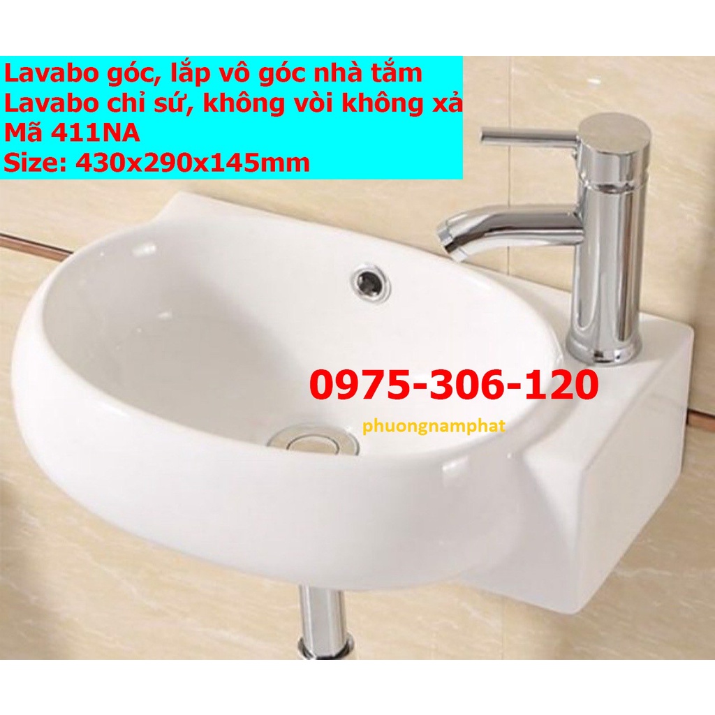 Chậu rửa mặt lavabo góc treo tường 422NA thương hiệu NA.GRAND, men NANO trắng sáng chống ố chống bám bẩn