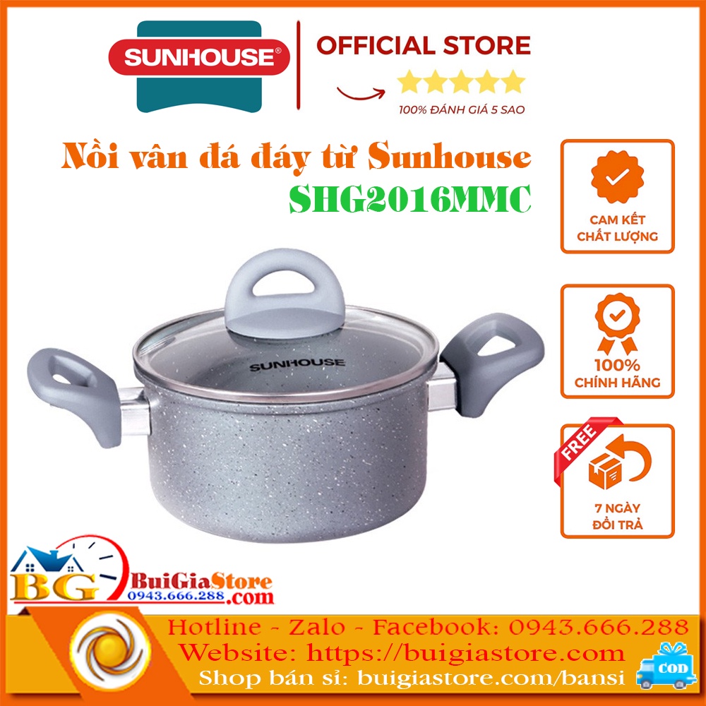 Nồi vân đá đáy từ Sunhouse 16cm - 24cm | Nhôm đúc nguyên khối bền bỉ - chống dính an toàn