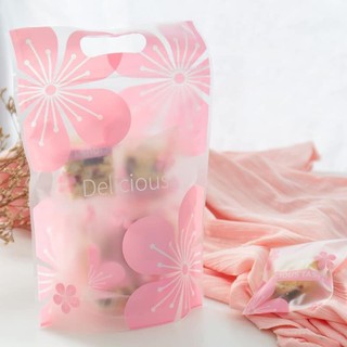 Túi zip đựng bánh kẹo HOA ĐÀO HỒNG 15,5* 23cm( sét 10 cái)
