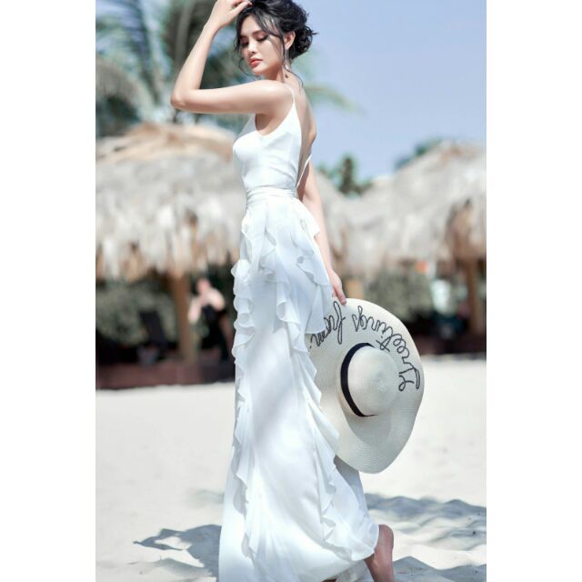 Maxi trắng viền bèo