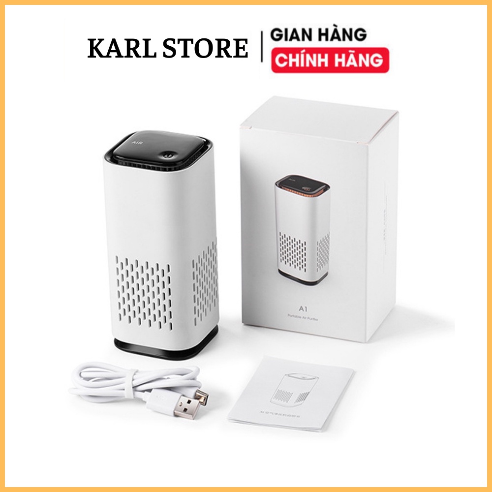 Máy lọc không khí ô tô HEPA A1 - Thiết bị lọc không khí để bàn lọc ô nhiễm không khí, bụi mịn có cổng sạc USB