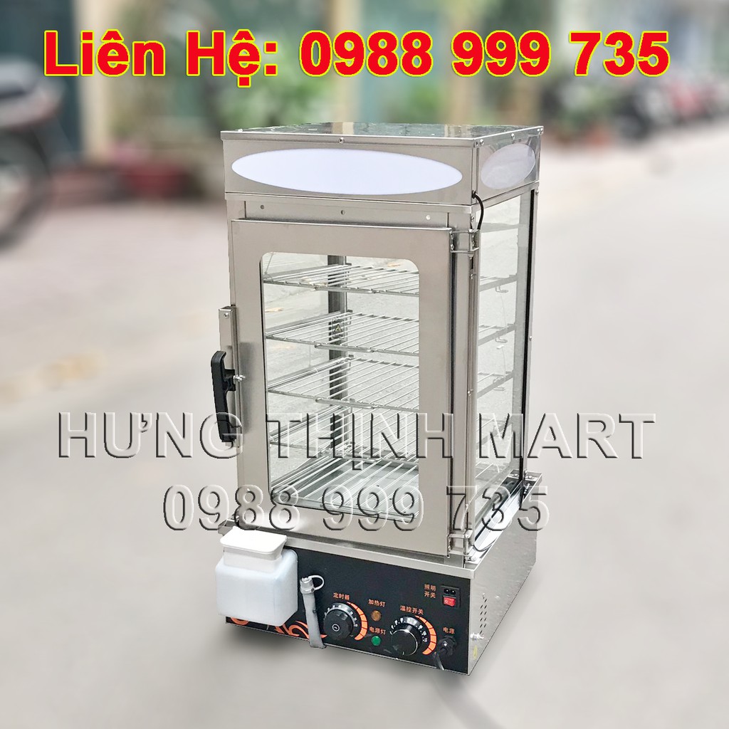 Tủ Hấp Bánh Bao 5 Khay INox, Hấp Trưng Bày Cực Nhanh, Kính Chịu Lực Trong Suốt