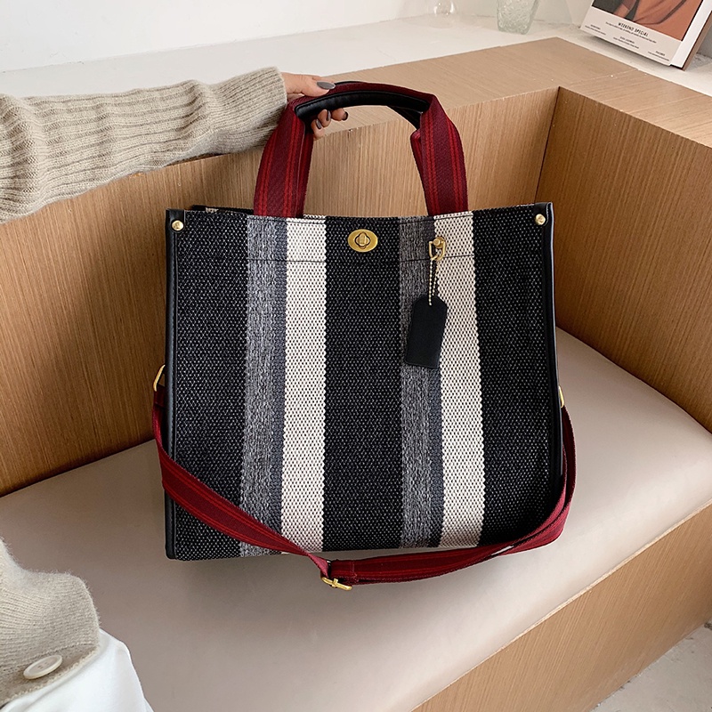 IELGY Túi Đeo Vai Vải Canvas Kẻ Sọc Thời Trang Cho Nữ