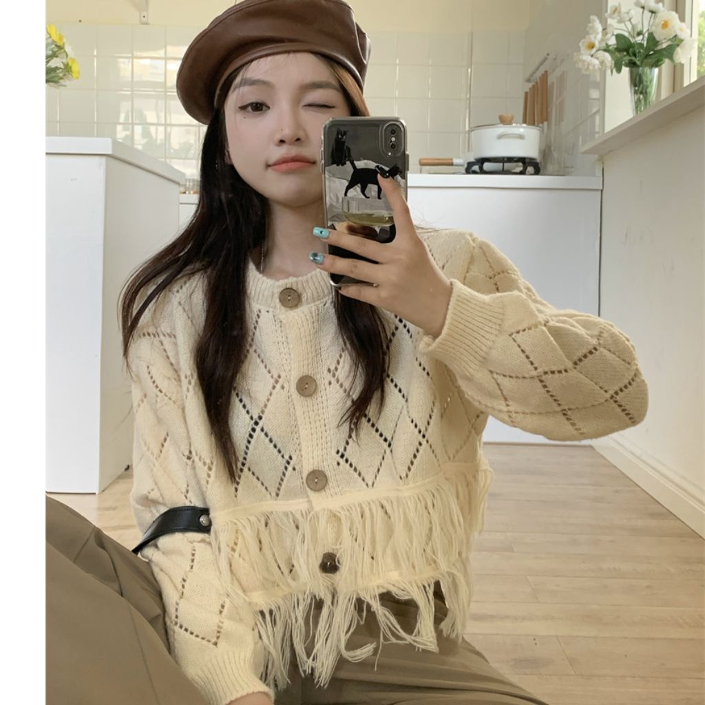 Áo len croptop tua rua , váy len lỗ croptop nữ hàng order Taobao có ảnh thật nhà Oanh dilys