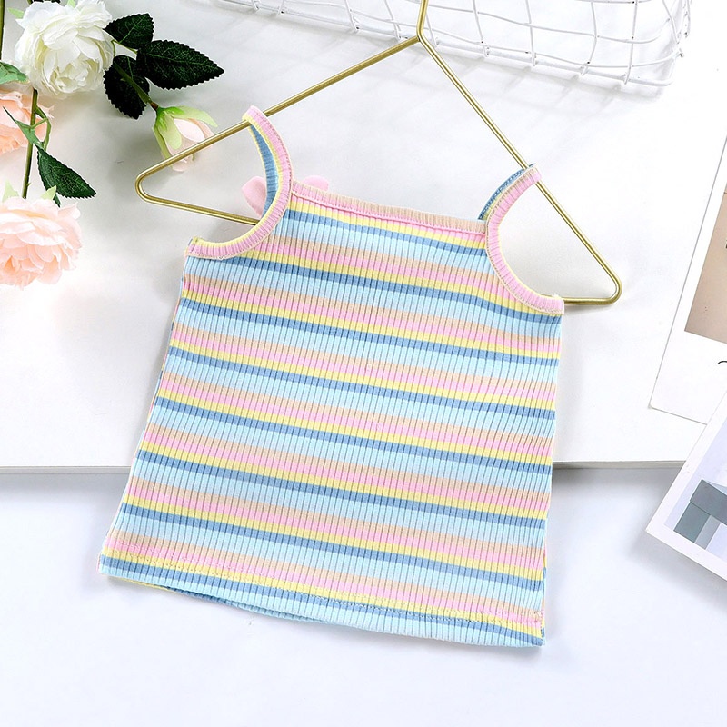 Áo Ba Lỗ Dễ Thương Phong Cách Hàn Quốc Thời Trang Mùa Hè Dành Cho Trẻ 0-5 Tuổi❤Áo Hai Dây Họa Tiết Sọc Cầu Vồng Dễ Thương Dành Cho Bé Gái