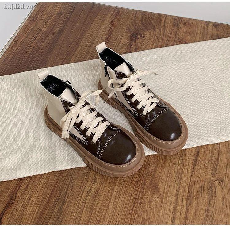 Giày bốt Martin cổ thấp chất cotton đế dày thời trang Anh Quốc mùa thu đông mới sành điệu cho nữ