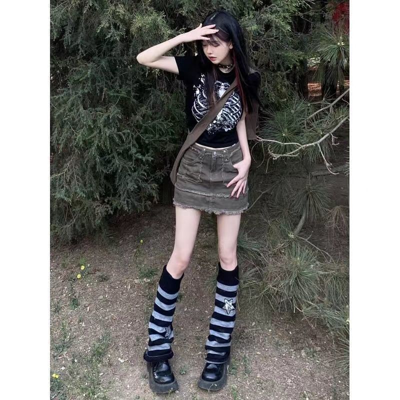 Jiashucheng Chân Váy Denim Phong Cách Retro Mùa Hè Cho Nữ