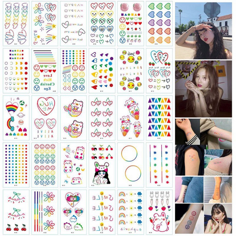 Combo 30 Tấm Hình Xăm Dán Mini Emoji Cảm Xúc - Flash Tattoo Phong Cách Hàn Quốc Cực Cá Tính