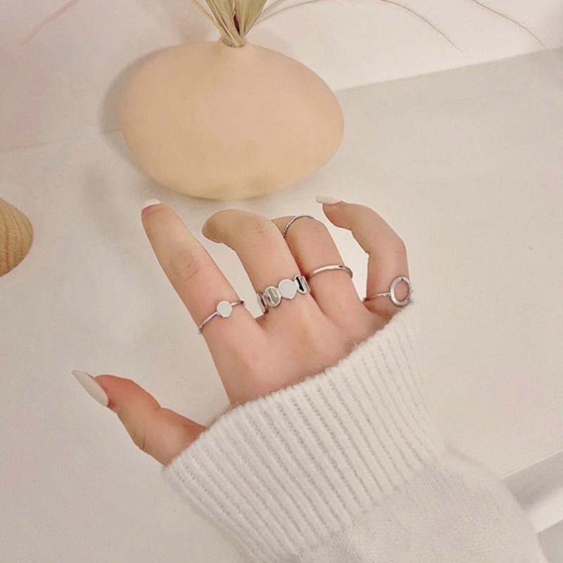 Set 5 nhẫn kim loại mạ vàng / bạc phong cách vintage cho nữ