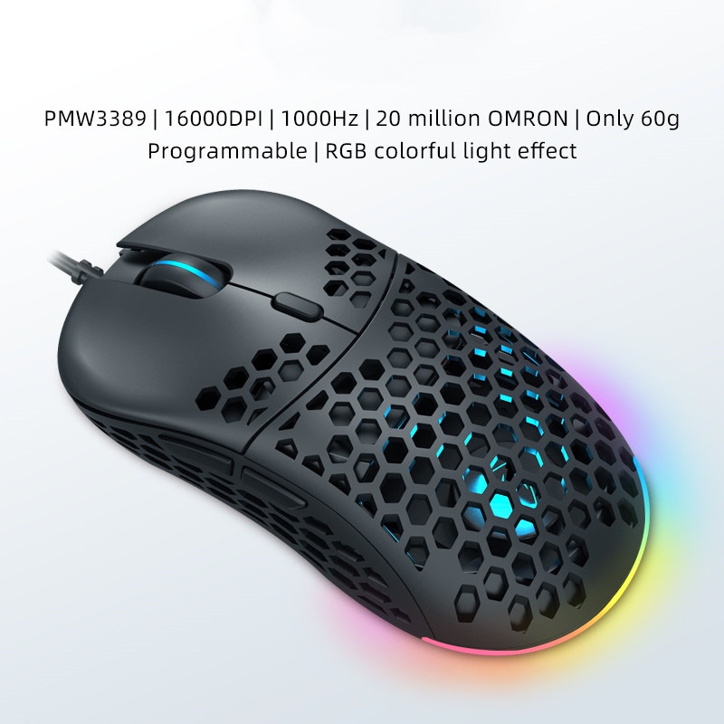 Chuột chơi Game RGB PMW3389 16000DPI 60G có đèn Led dây cáp dài 150cm