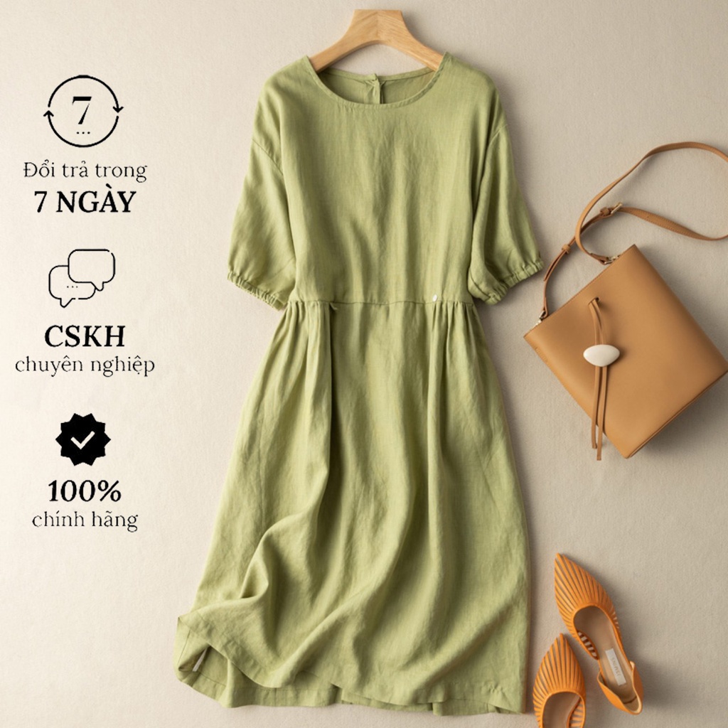 Đầm linen dáng suông màu xanh cốm trẻ trung da188