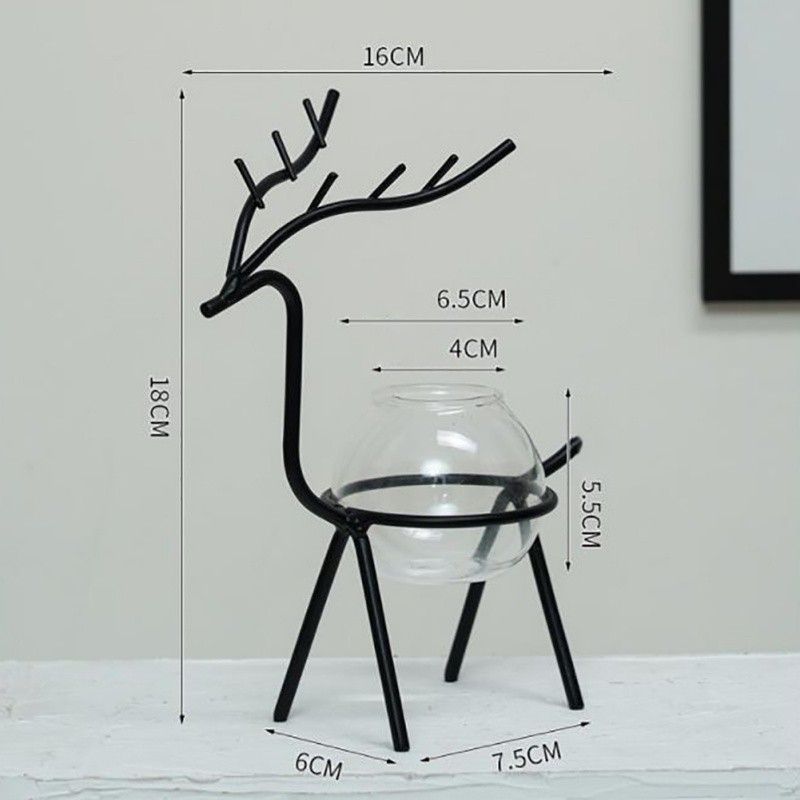 Bình Thủy Tinh Trồng Cây Thủy Canh Hình Hươu Đáng Yêu Có Giá Đỡ Kim Loại