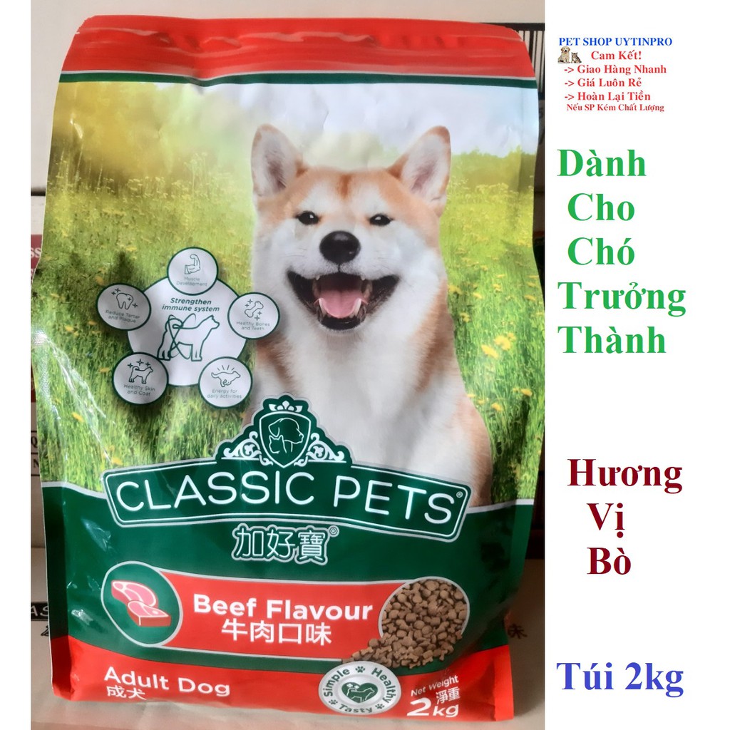 THỨC ĂN HẠT CHO CHÓ TRƯỞNG THÀNH Classic Pets Adult Dog Hương vị Bò Túi 2kg Xuất xứ Thái Lan