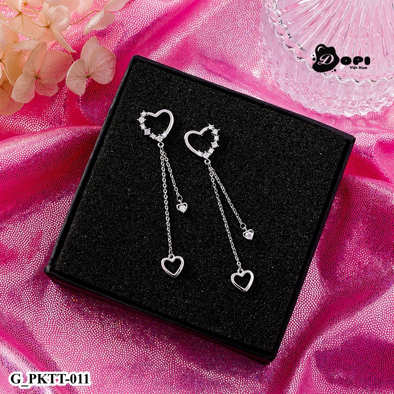 Bông tai hoa tai tráng bạc form dài nữ tính