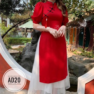 SẴN HỎA TỐC (60-95KG) ẢNH THẬT BIGSIZE Áo dài cách tân AD20 ÁO DÀI NHUNG VÁY LƯỚI TRẮNG - ĐEN