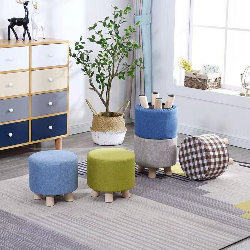 Stool Home Vải Sáng tạo Ghế thời trang Phòng khách Sofa đẩu Gỗ rắn thấp cho người lớn băng nhỏ