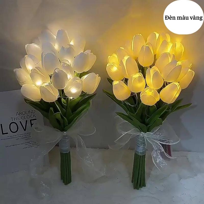 Bó 10 cành hoa tuylip đèn led phát sáng hoa lụa giả trang trí phòng Xiaomimi.vn D4.036.HO