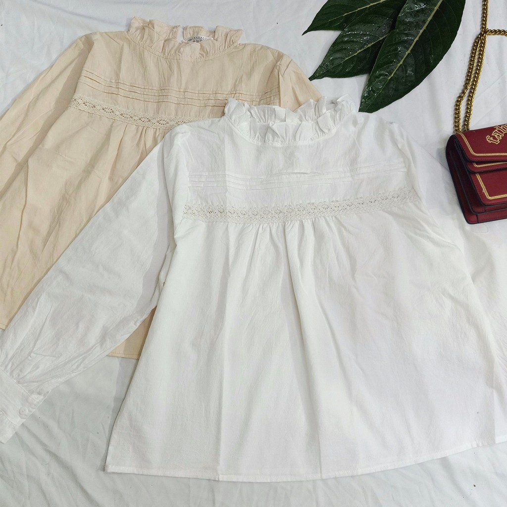 Áo babydoll cổ bèo ren ngang tiểu thư (hàng QC) - Ảnh thật tự chụp