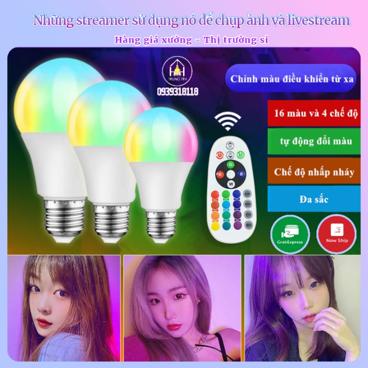 🔥 HCM 🔥 Đèn led Tiktok bóng đèn RGB đổi màu kèm remote ánh sáng lớn trang trí dành cho livestream đèn ngủ đèn rọi sàn
