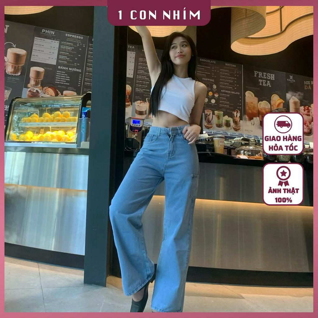 Quần Jean Nữ Ống Rộng, Quần Jean Ulzzang Túi Bên - Q101