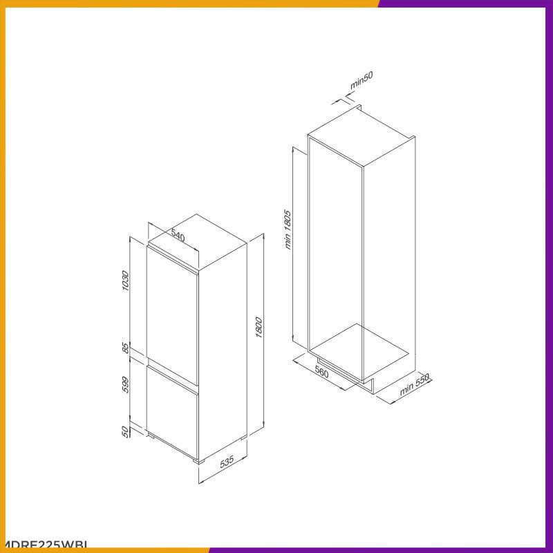 Tủ lạnh âm tủ Malloca MDRF225WBI , Dung tích 225L nhập khẩu nguyên chiếc ( CHÍNH HÃNG PHÂN PHỐI )