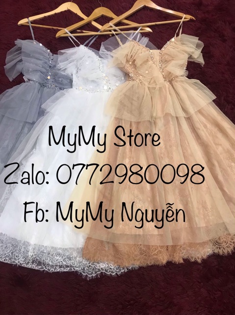 Đầm dự tiệc ren mi 2 dây kết cườm kim sa tròn sang trọng TRIPBLE T DRESS - Size M/L - MS130V