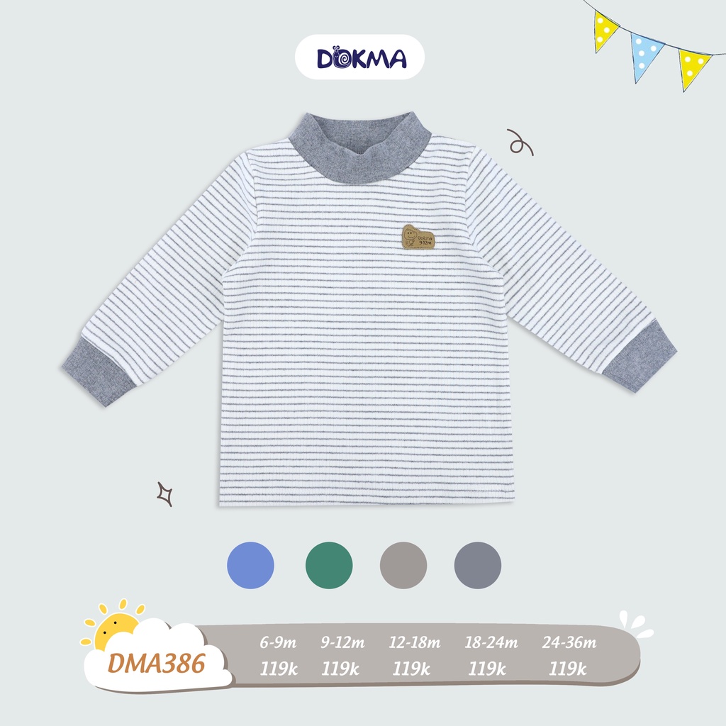 (6-36m) Áo dài tay cổ 3p cotton dày họa tiết kẻ ngang DMA386 - DOKMA