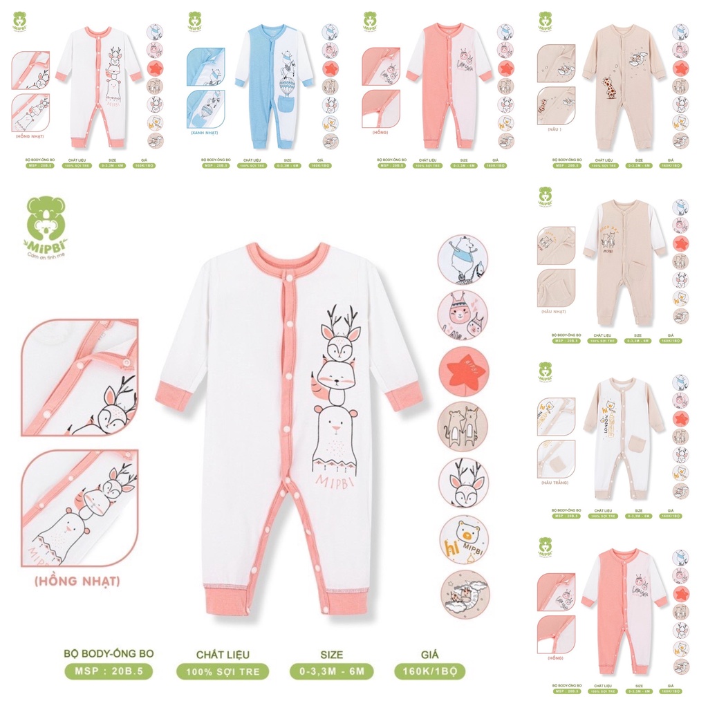[MIPBI 2022] Bodysuit cài giữa chất vải bamboo họa tiết dễ thương hàng chính hãng cho trẻ sơ sinh
