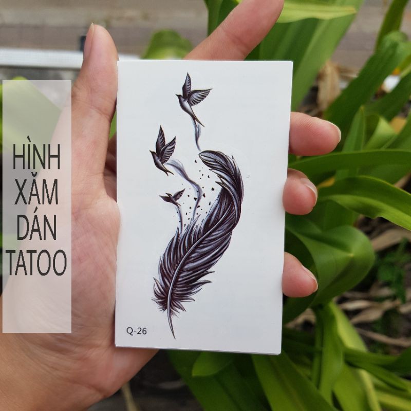 Hình xăm lông vũ q26. Xăm dán tatoo mini tạm thời, size <10x6cm