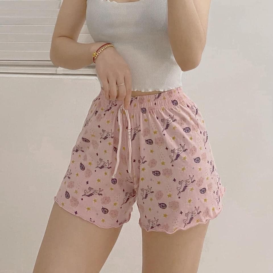 Quần Đùi Thái Nữ Mùa Hè  🌸 Quần Ngủ Nữ Cotton Nhún Viền Họa tiết ❤️FREESHIP❤️