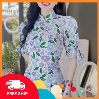 áo dài may sẵn hoa nhí cúc họa mi kèm quần