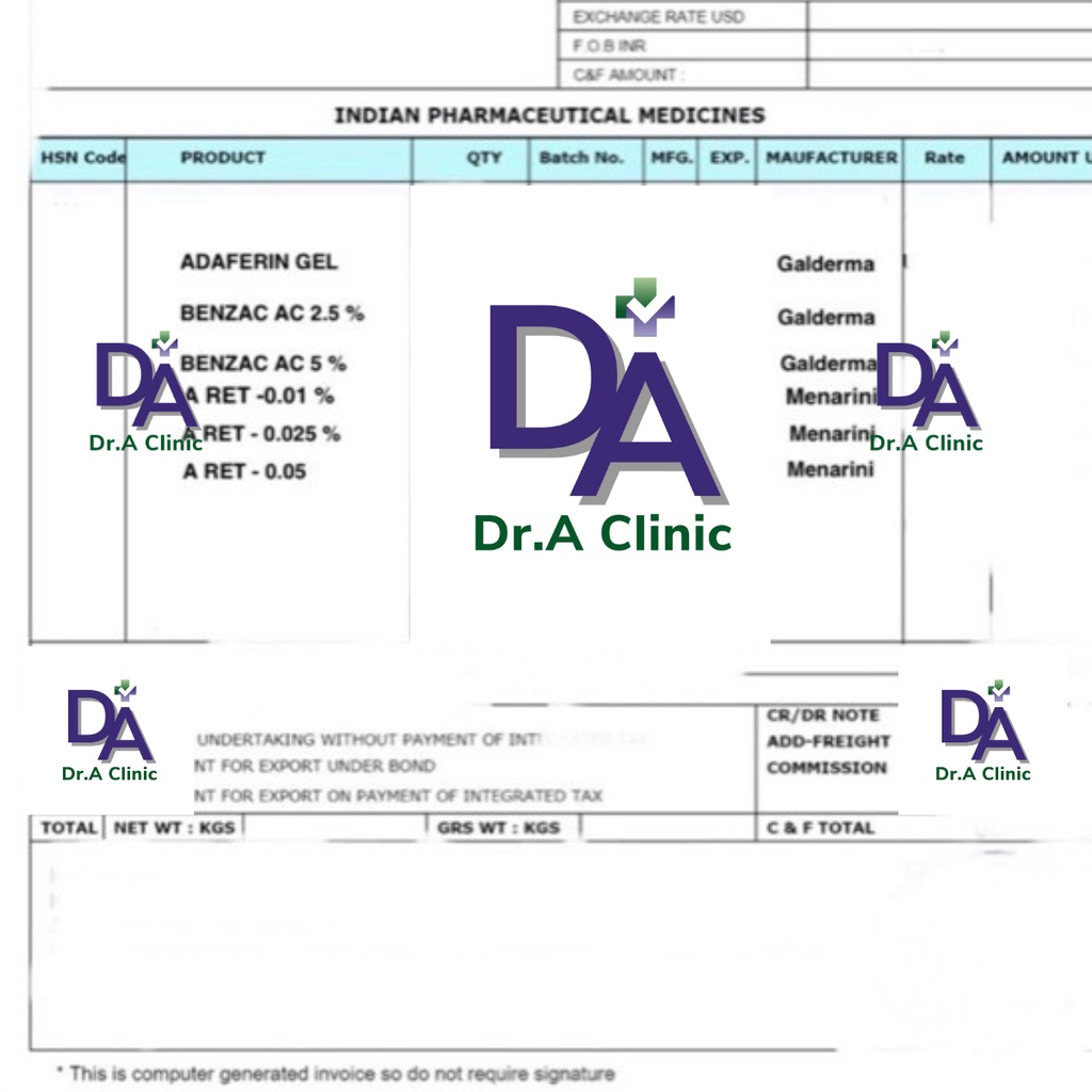 Adapalene Gel 0.1 Adaferin Chính Hãng Dr.A Clinic giúp giảm mụn ẩn mụn trứng cá mụn đầu đen hiệu quả