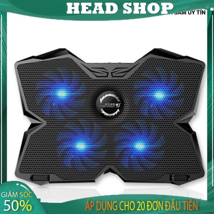 Đế Tản Nhiệt Quạt tản nhiệt Laptop Cool 4 Quạt, Đèn Led, Đế Nâng 17 Inch Trở Xuống HEAD SHOP