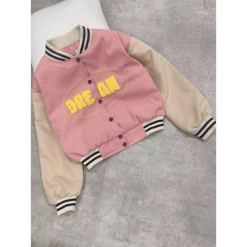 Áo khoác nam nữ da lộn bomber thêu DREAM croptop size nhỏ dưới 50kg