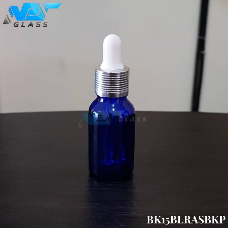 Bình thủy tinh xanh dương 15ml - nhẫn bạc kẻ sọc