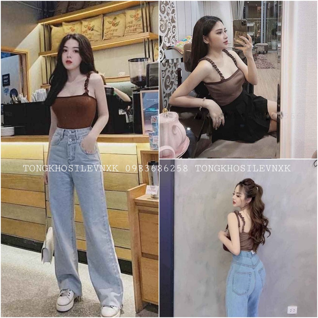 ÁO 2 DÂY BÈO CROPTOP NÂU HOT