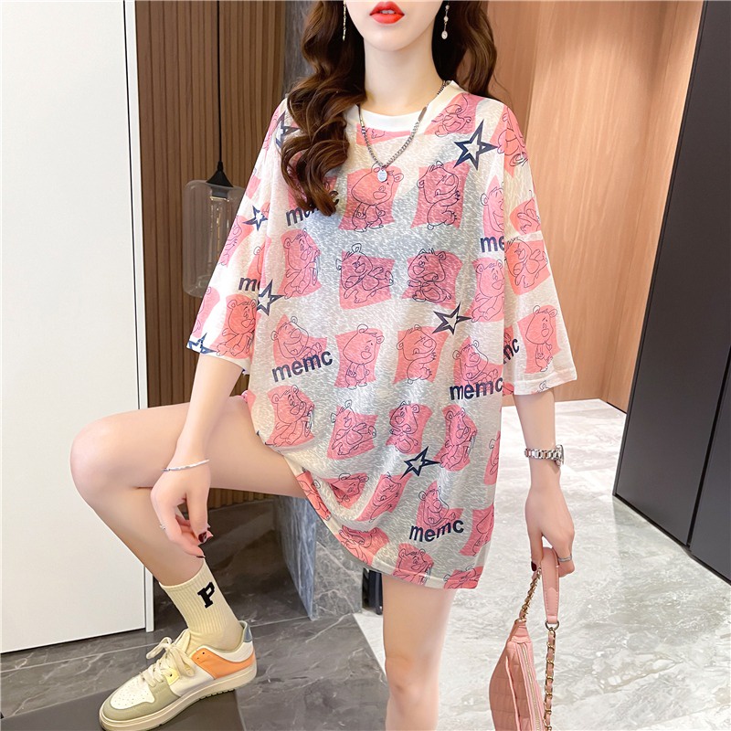 【ZHELIHANGFEI】 / Áo Thun Tay Ngắn Dáng Vừa In Họa Tiết Bằng Lụa Băng Thời Trang Mùa Hè Dành Cho Bạn Nữ