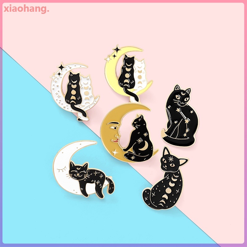 Ghim cài áo hình mèo phù thủy màu trắng đen dễ thương