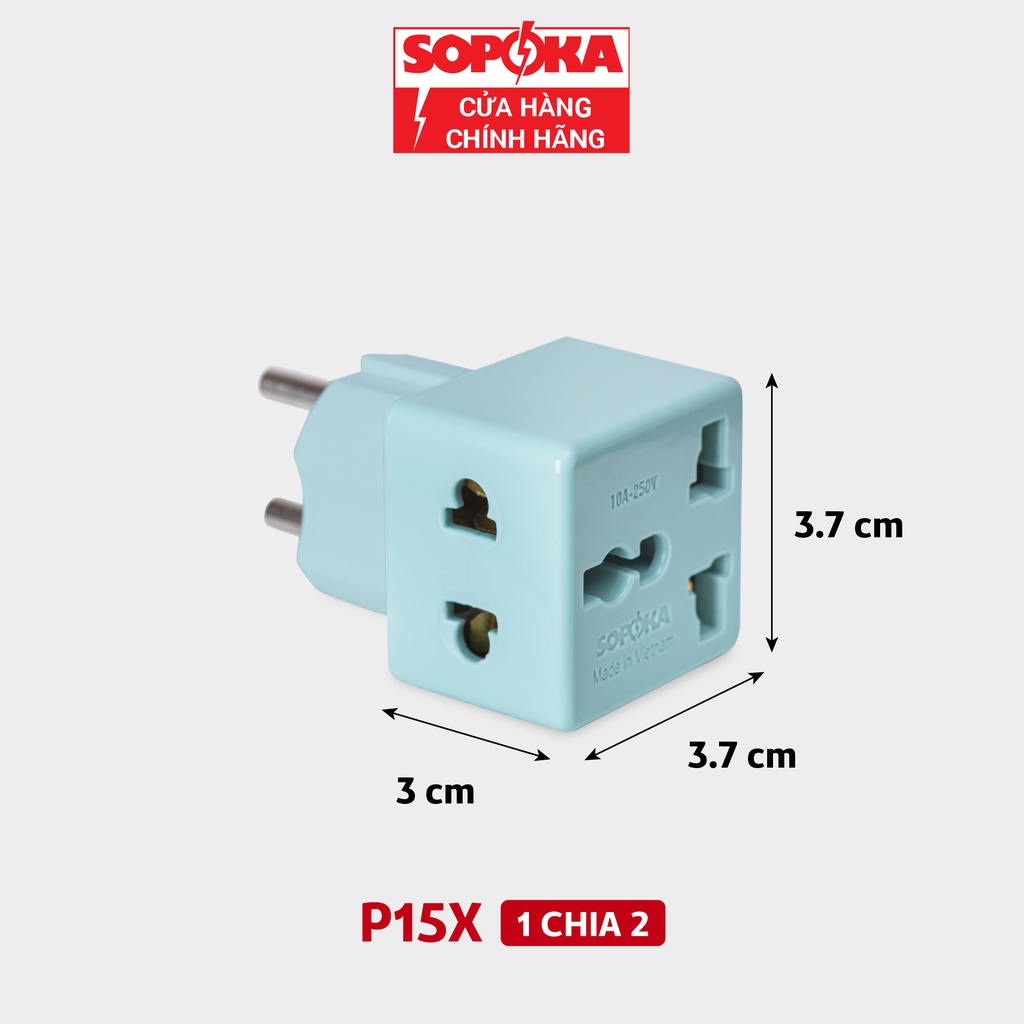 Ổ chia điện đầu nối thông minh P15 SOPOKA 1 chia 2 cửa có ổ cắm 3 chấu tiện lợi