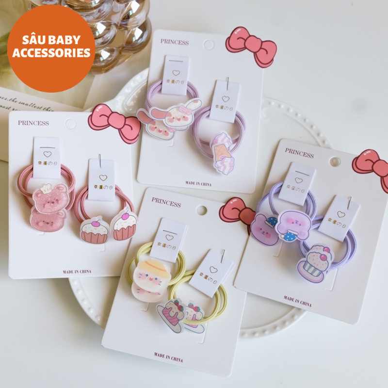 Sét 2 đôi dây chun buộc tóc hình siêu cute cho bé