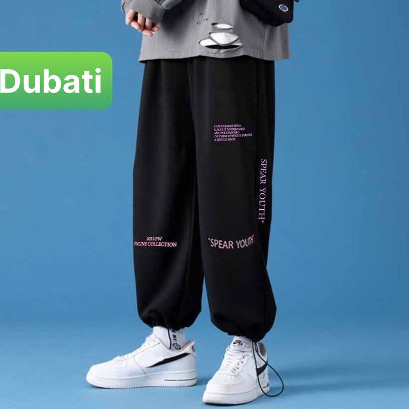 QUẦN JOGGER NAM NỮ UNISEX CHẤT NỈ DÀY DA CÁ ỐNG SUÔNG RỘNG THÊU CHỮ YOUTH RÚT DÂY TREND HÀN QUỐC CAO CẤP - DUBATI FASHI