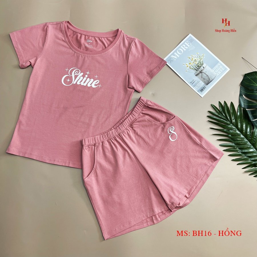 Bộ mặc nhà nữ, bộ ngủ tay ngắn quần đùi cotton cao cấp HIfa Hoàng Hiền: BH16