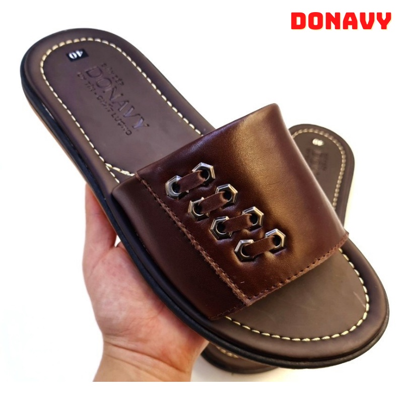 Dép nam quai ngang da bò 100% DONAVY, Quai thiết kế đẳng cấp, May FULL quai chắc chắn, mạnh mẽ D.Mocxich