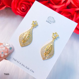 Bông tai nữ, khuyên tai dáng dài hoa đính đá cao cấp Orin T666