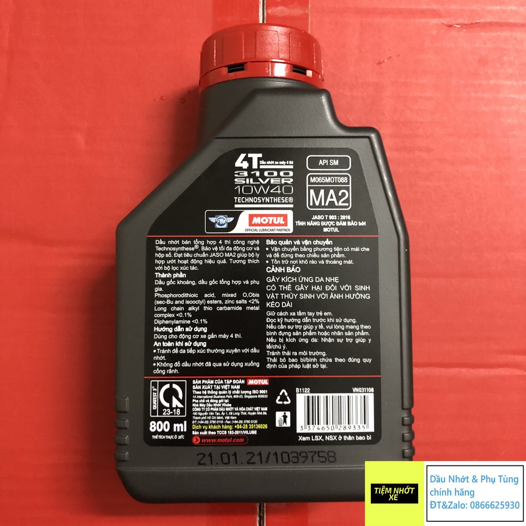 Nhớt xe số bán tổng hợp Motul 3100 Silver 10w40