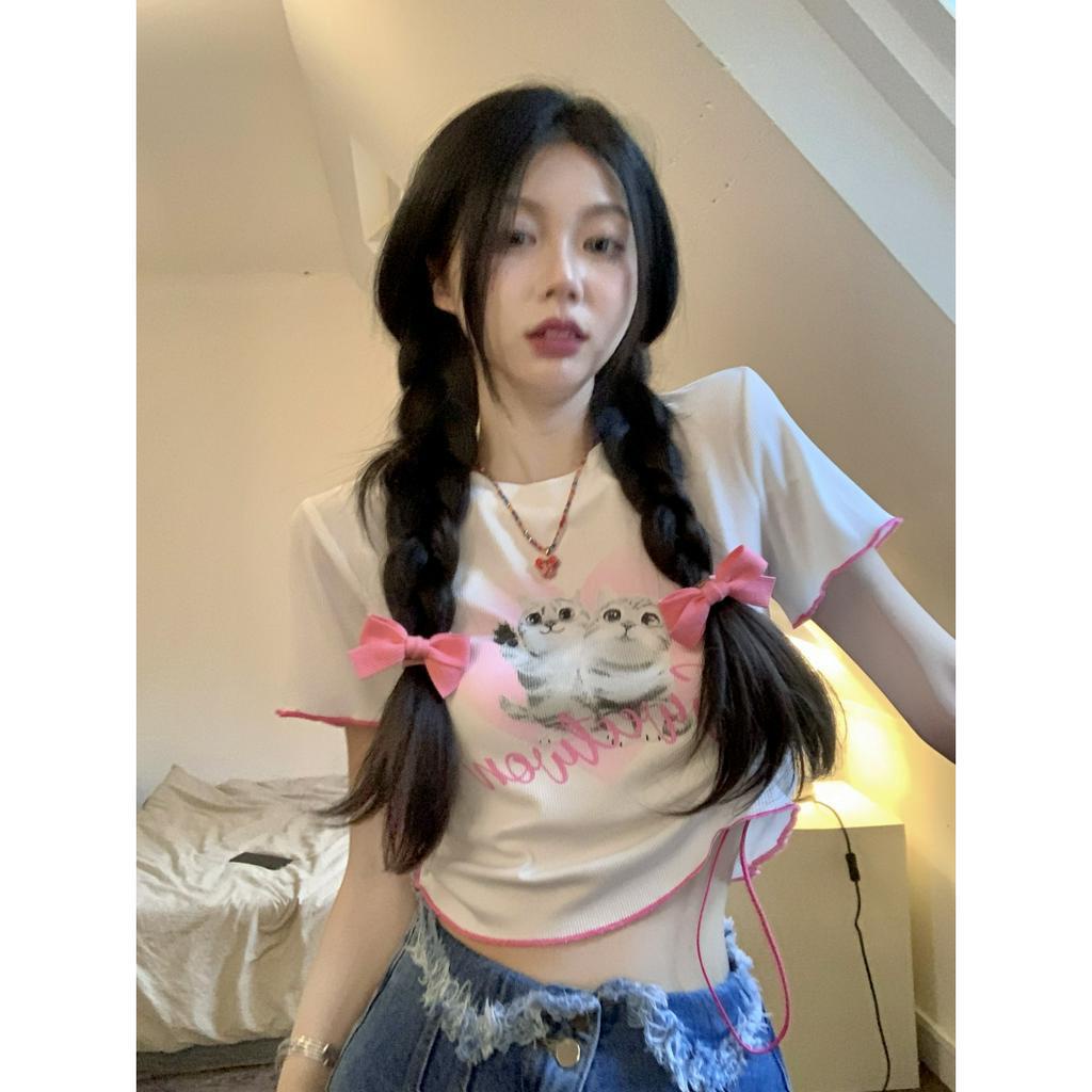 Cocory vn Áo Thun Tay Ngắn In Hình Mèo Thời Trang Dành Cho Nữ