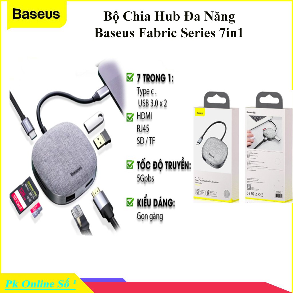 [Hàng Chính Hãng] Hub chuyển đổi đa năng Baseus Fabric Series 7 in 1 Type-C Multifunctional HUB Adapter - Bảo hành 12T