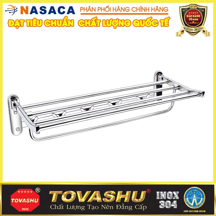 Máng Khăn Bồn Xếp + 5 Móc Tovashu 304-HS2 (Inox 304, Bảo hành 20 năm)