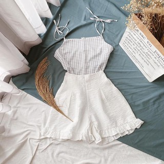 SET QUẦN SHORT TRẮNG BÈO 2D CARO