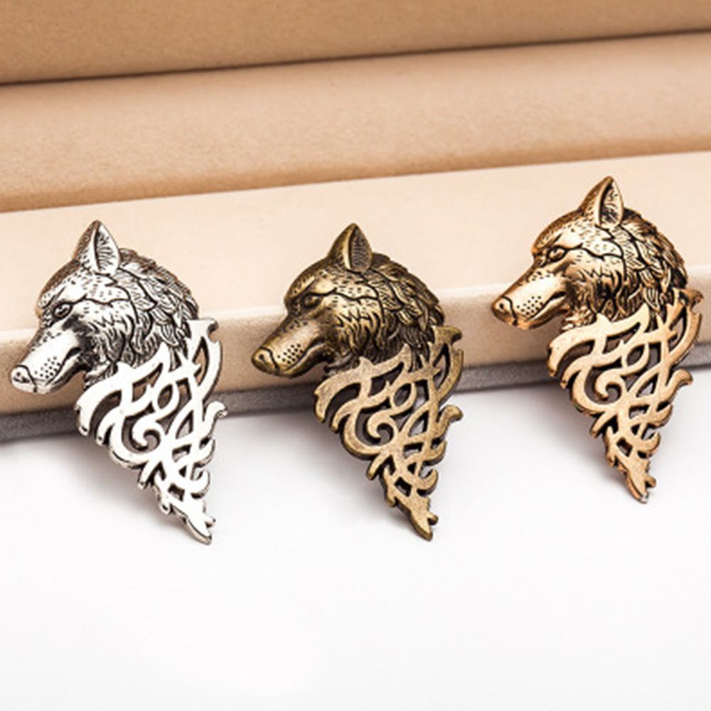 MARTIN1 Gift Brooch Nordic Wolf Head Lapel Pin Viking Women Stick Men Metal Lovely Badge/Multicolor